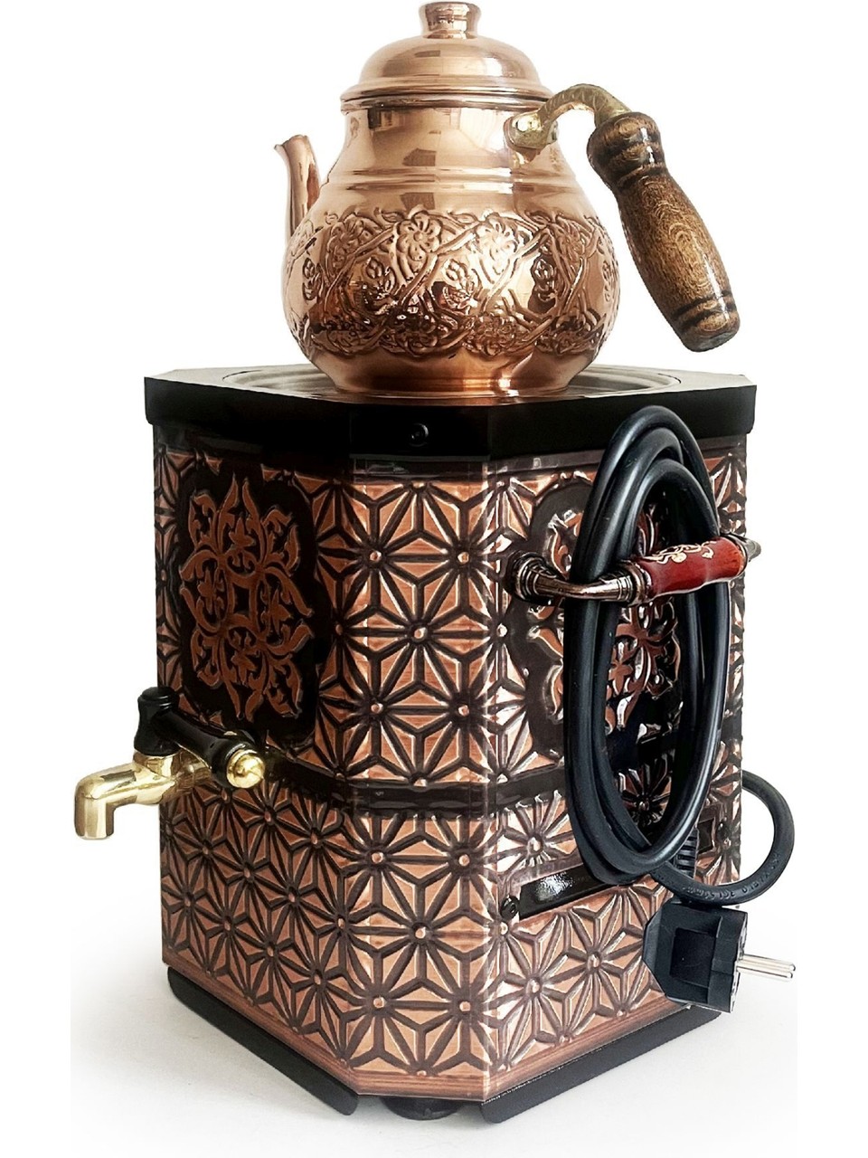 Emsalsan Elektrikli Bakır Semaver Detaylı El İşçiliği