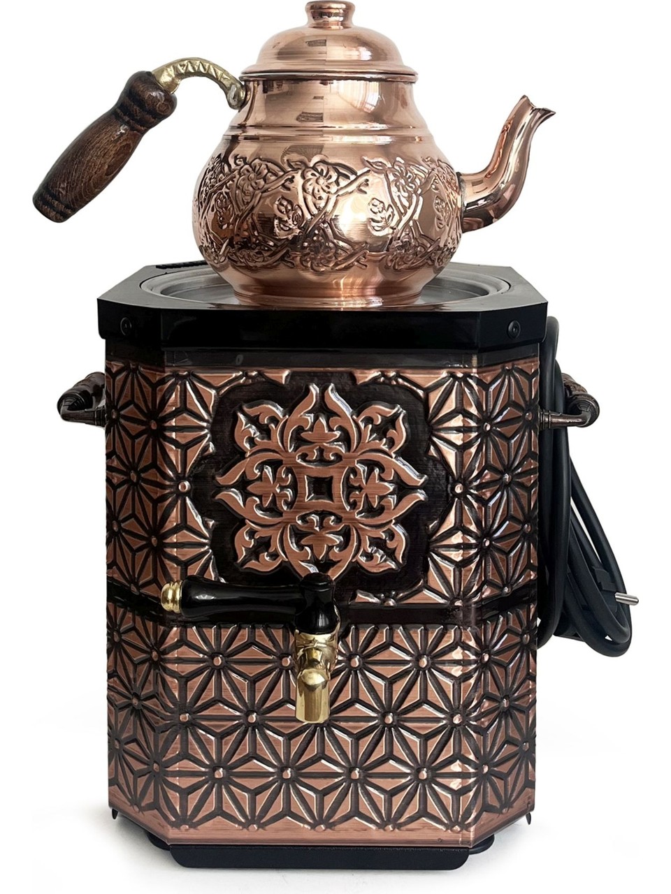 Bakır Semaver Üstten Görünüm ve Demlik Yuvası